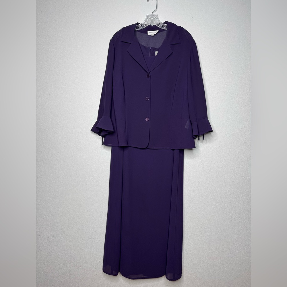 Studio I Dark Purple Amethyst Tank Dress with Matching Cardigan Womens Size 14W